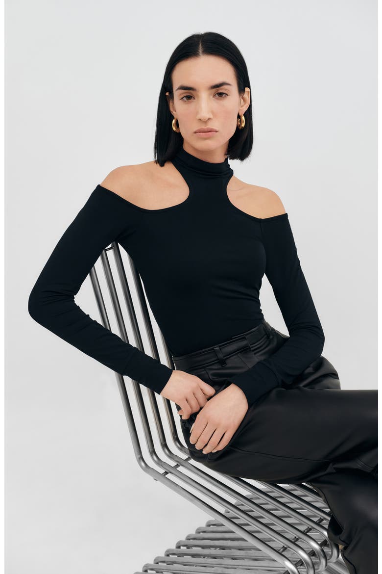 Cairo Cutout Mock Neck Top, Alternate, color, BLACK