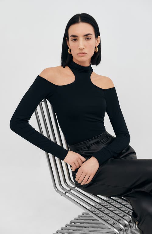 Two Lines By Marcella Cairo Cutout Mock Neck Top In Black