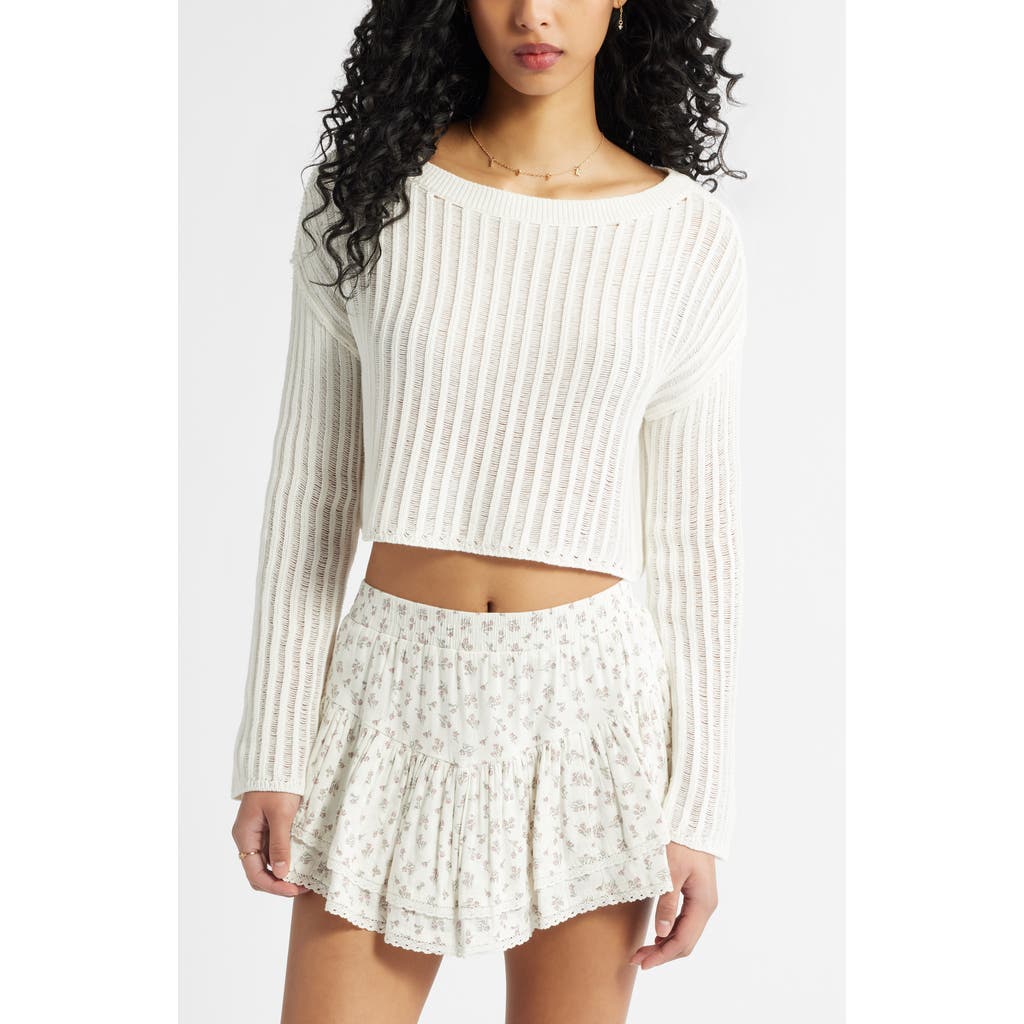 Shop Bp. Open Stitch Crop Sweater In Ivory