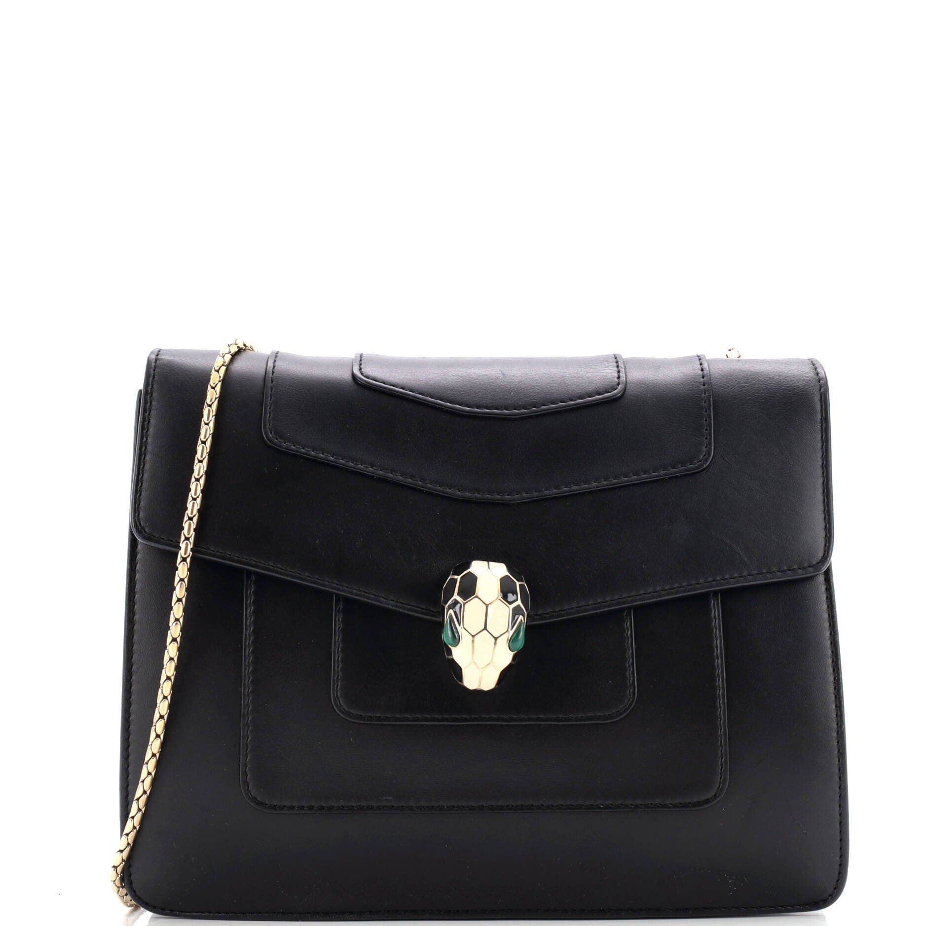 Serpenti Forever Square Shoulder Bag Leather Medium, Main, color, Black