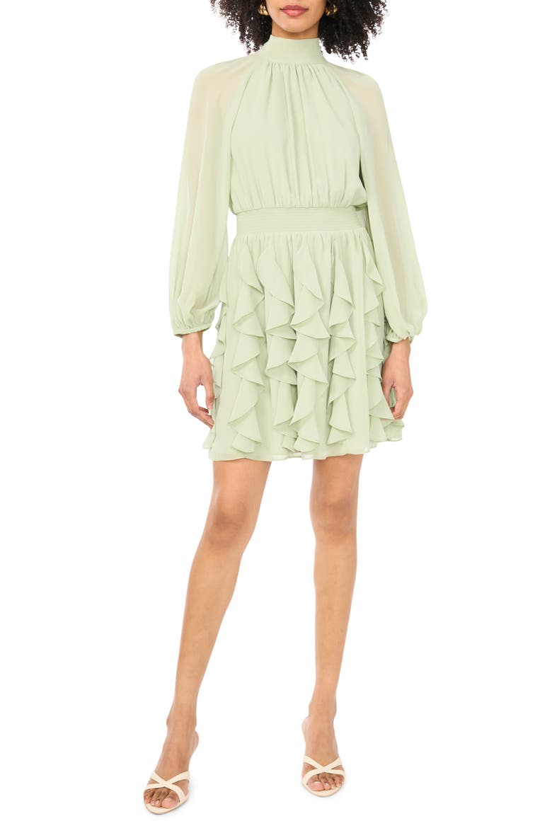 Corkscrew Ruffle Long Sleeve MInidress, Main, color, RESEDA