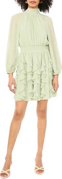 1.STATE Corkscrew Ruffle Long Sleeve MInidress