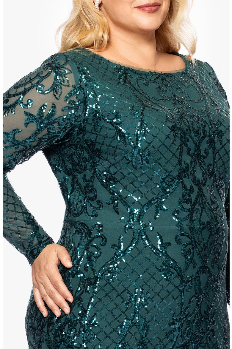 Sequin Long Sleeve Mermaid Gown, Alternate, color, EMERALD