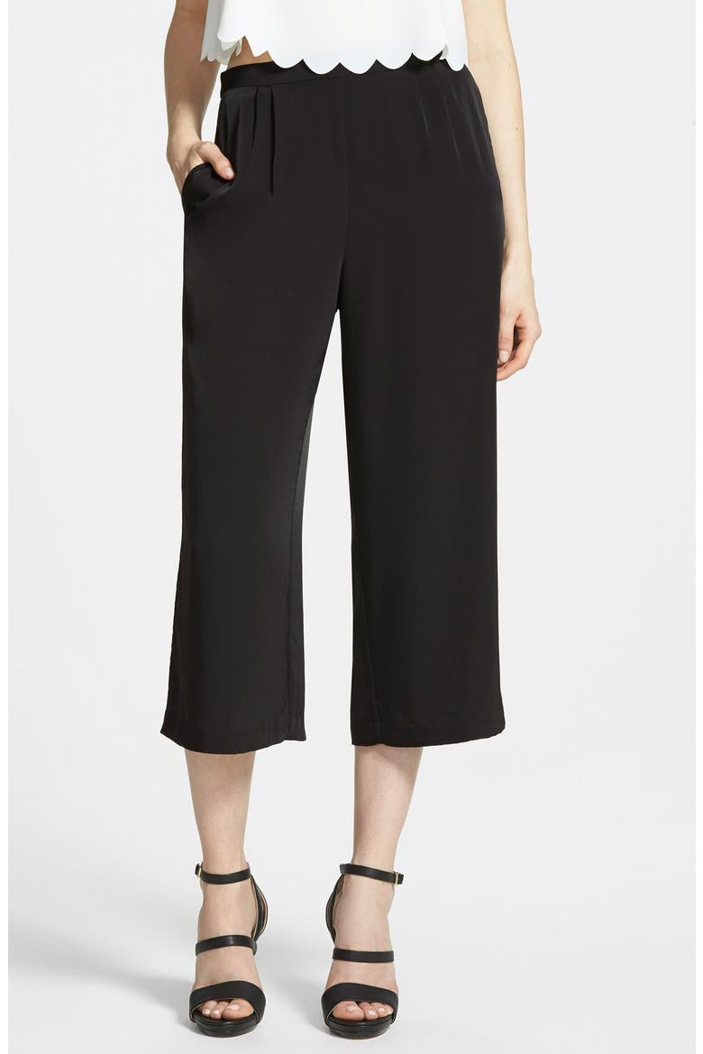 Pleated Culottes, Main, color, BLACK