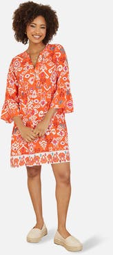 Yumi Flared Ikat Print 3/4 Sleeve Tunic Dress