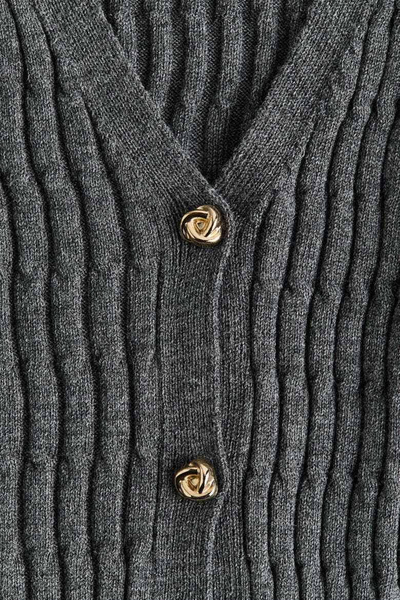 Ruffle-Trimmed V-Neck Cardigan, Alternate, color, Gray melange