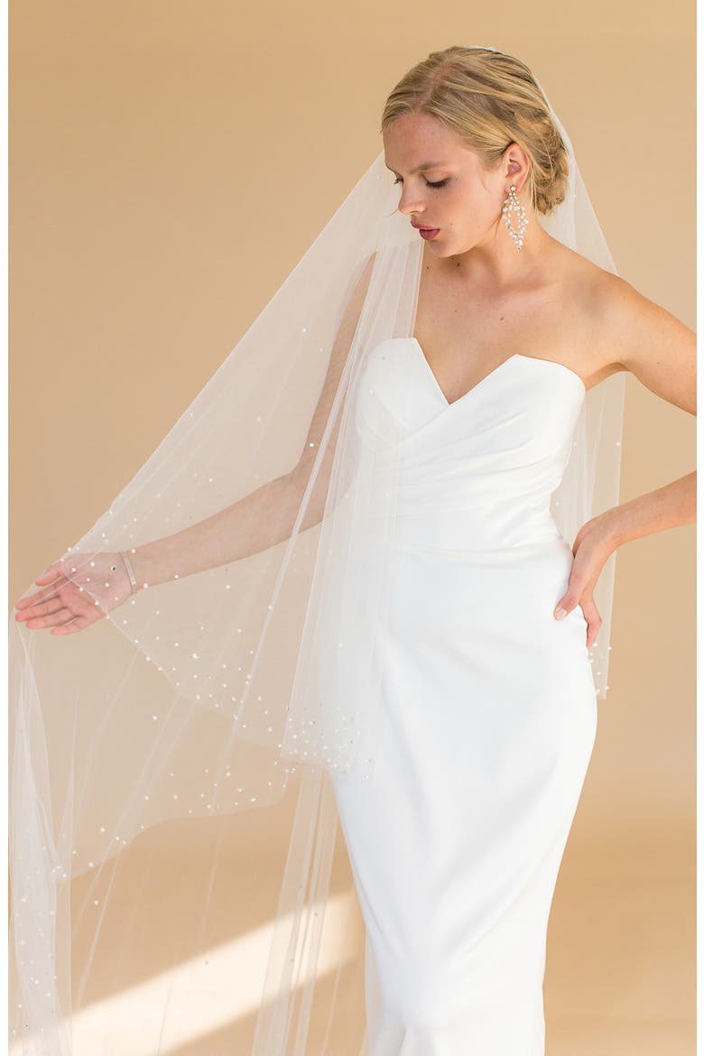 Kalonice Crystal & Imitation Floor Length Chapel Veil (Nordstrom Exclusive), Alternate, color, IVORY