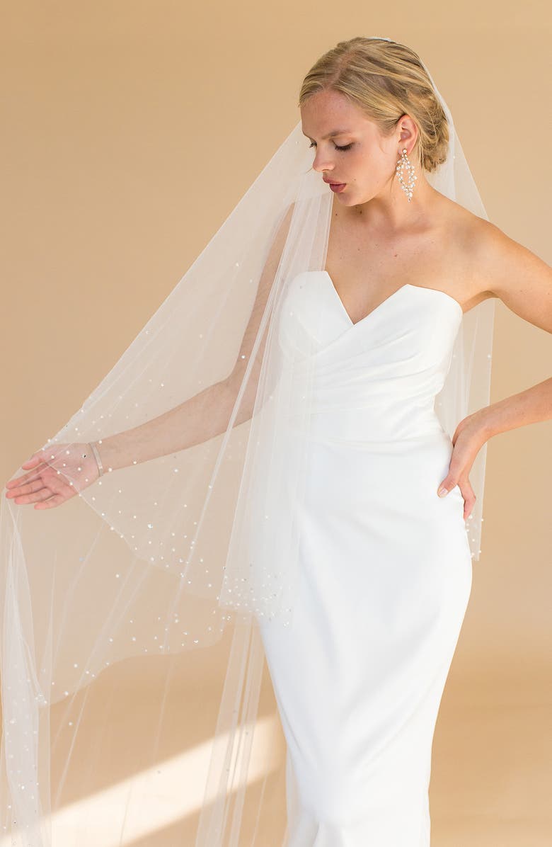 Brides & Hairpins Kalonice Crystal & Imitation Floor Length Chapel Veil, Alternate, color, Ivory