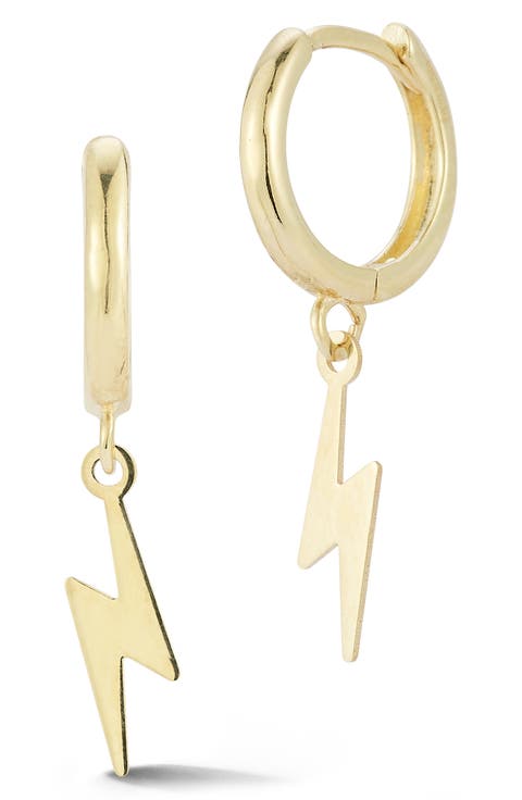 14K Bolt Drop Huggie Hoop Earrings