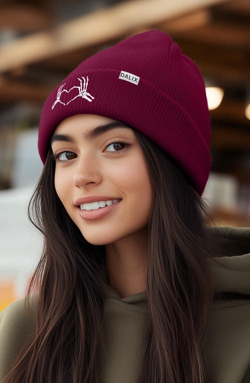Dalix Heart Of Bones Beanie In Maroon