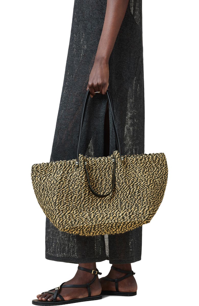 AllSaints Allington Paper Straw Tote, Alternate, color, Black/ Natural