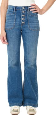 Nicole Miller High Waist Exposed Button Fly Flare Leg Jeans