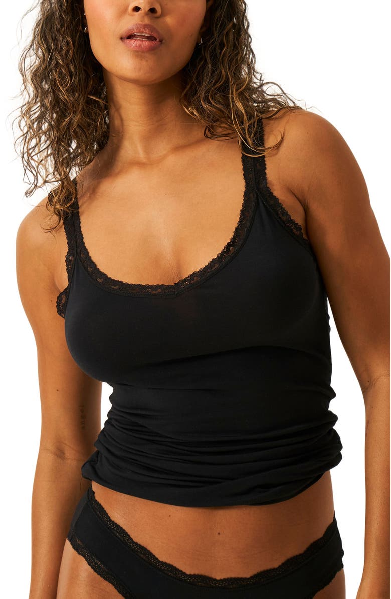 Stripe & Stare Lace Cami & Original Knicker Set, Alternate, color, Black