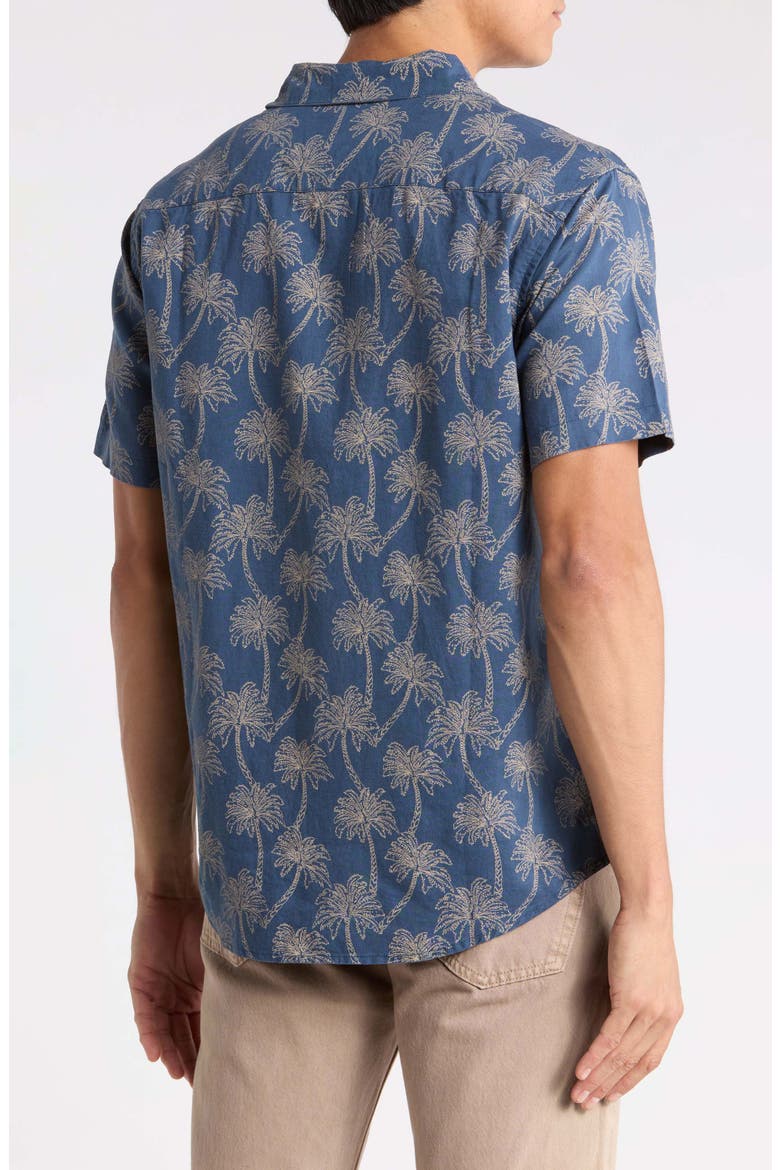 Exotica Regular Fit Floral Short Sleeve Linen Blend Button-Up Shirt, Alternate, color, DARK DENIM