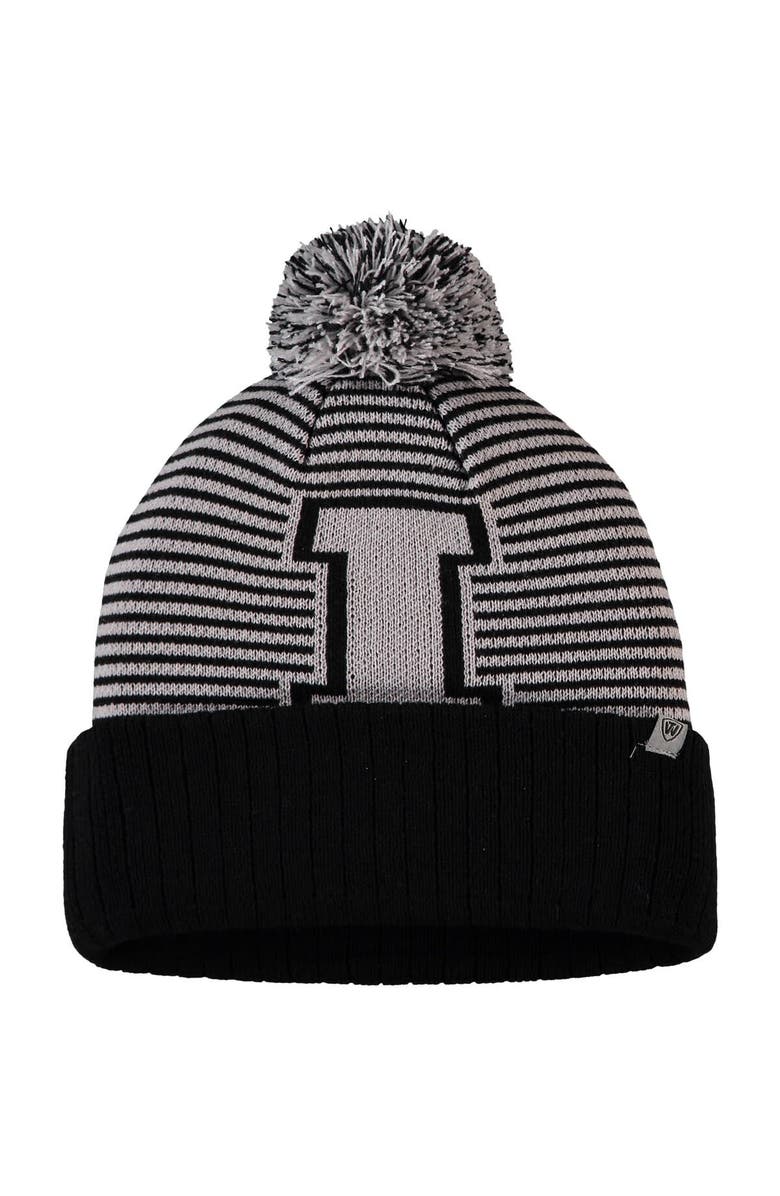 TOP OF THE WORLD Men's Top of the World Black Iowa Hawkeyes Line Up Cuffed Knit Hat with Pom, Alternate, color,