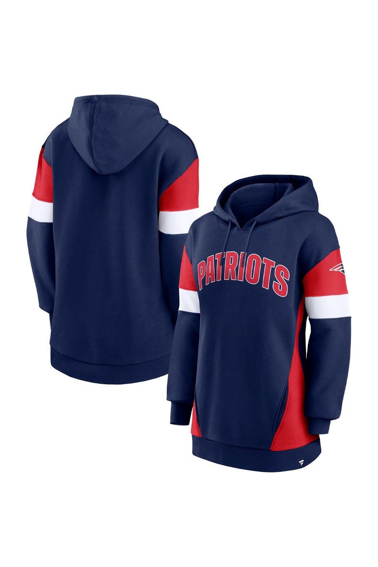 Women's Fanatics Branded Navy/Red New England Patriots Lock It Down Pullover Hoodie, Main, color, Navy