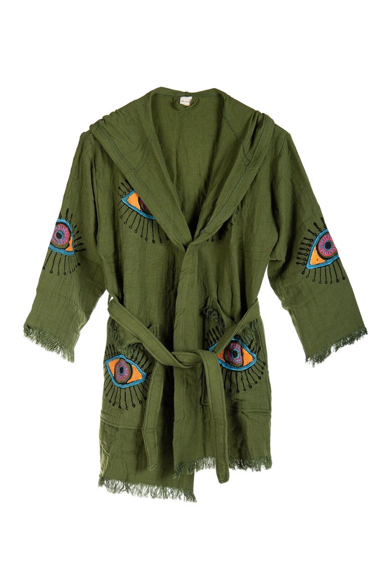 Imogen - Handmade Hooded Cotton Robe Cover-Up, Main, color, Sage Green