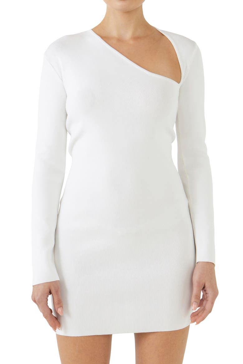 Cutout Long Sleeve Minidress, Alternate, color, WHITE