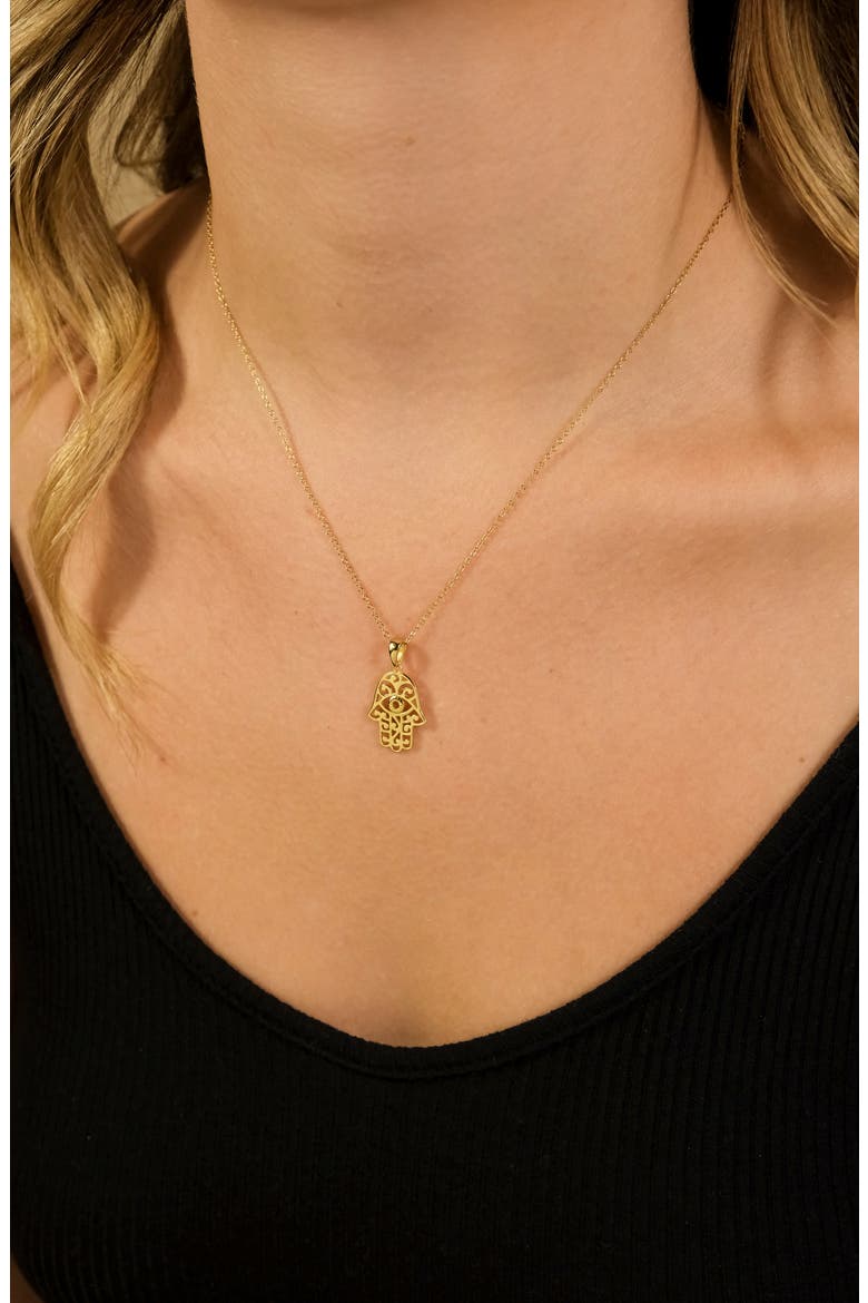 Sterling Silver Filigree Hamsa Hand Pendant Necklace, Alternate, color, GOLD