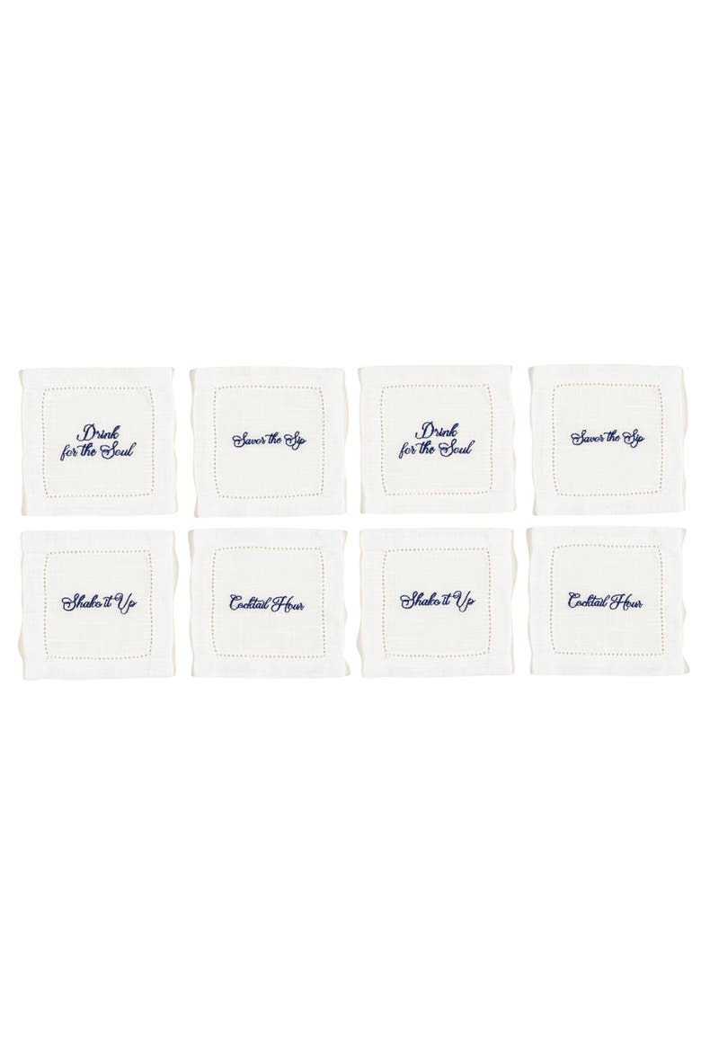 Prusa 4Pcs Embroidered 100% Polyester Cocktail Napkin 8 Pcs Set, Main, color, White