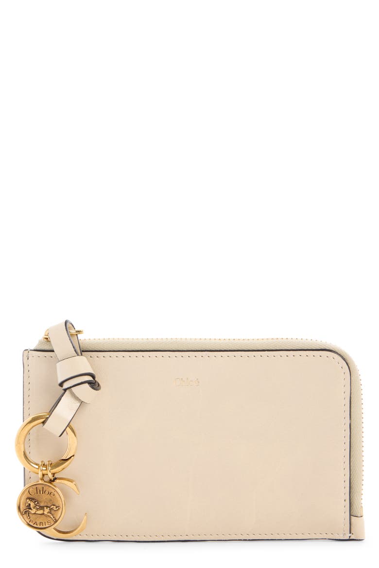 Small Alphabet Zip Leather Card Holder, Main, color, CLOUDY CREAM