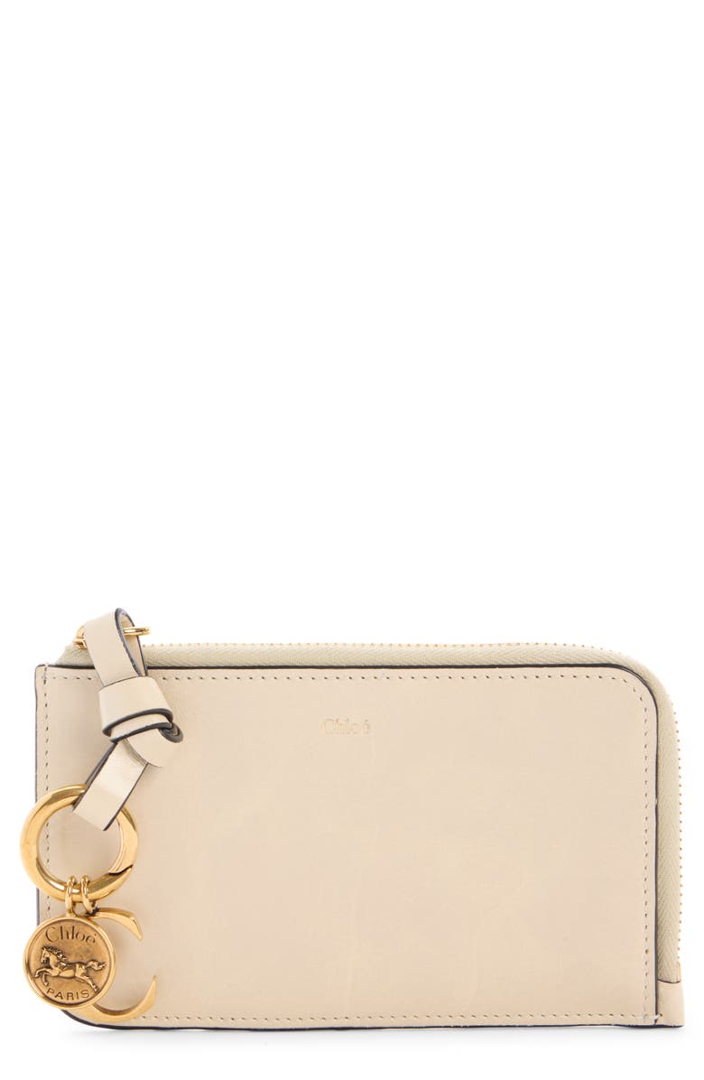 Chloé Small Alphabet Zip Leather Card Holder, Main, color, Cloudy Cream