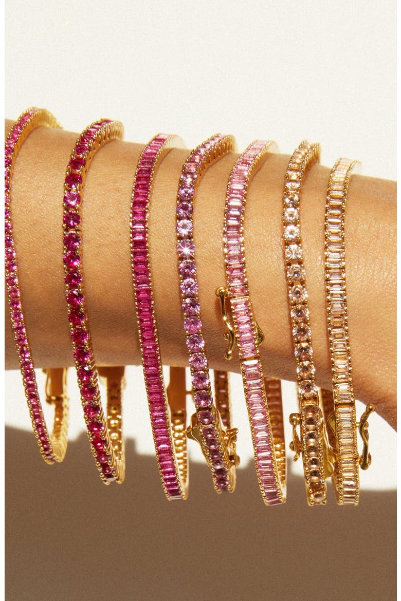 Lab Grown Red Ruby Baguette Tennis Bracelet, Alternate, color, Gold Vermeil