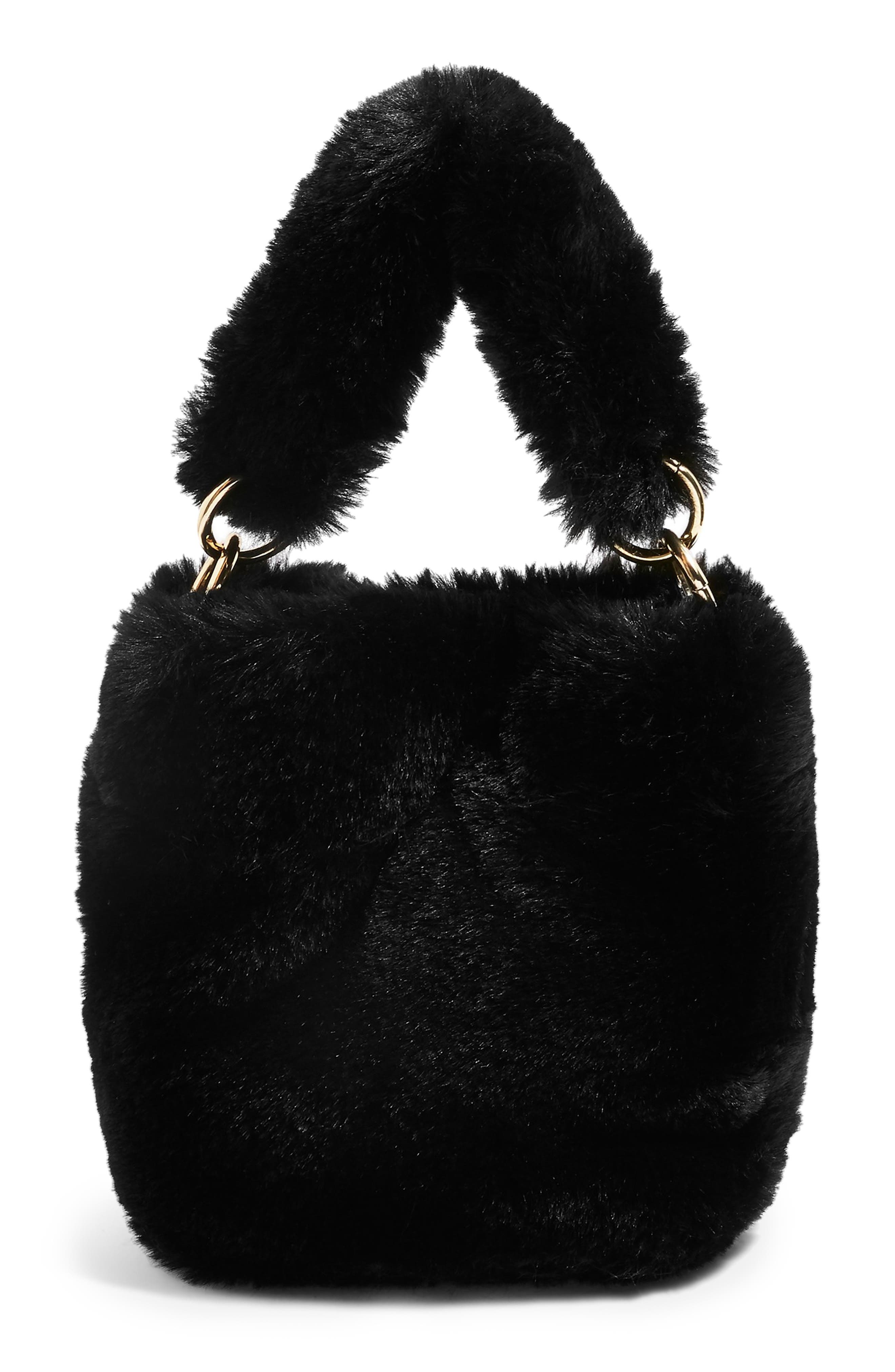 Topshop Teddy Faux Fur Bucket Bag, Main, color, 