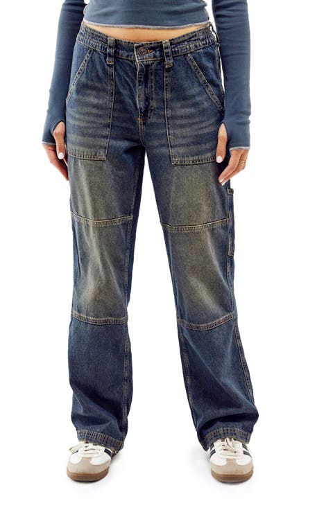 Tinted Wide Leg Utility Jeans