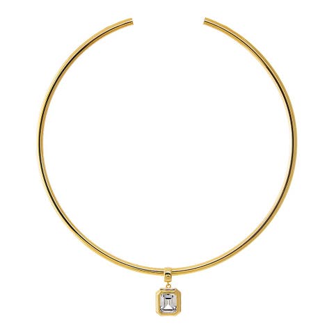 Colored CZ Emerald Bezel/ Solid Tube Open Collar Pendant Necklace