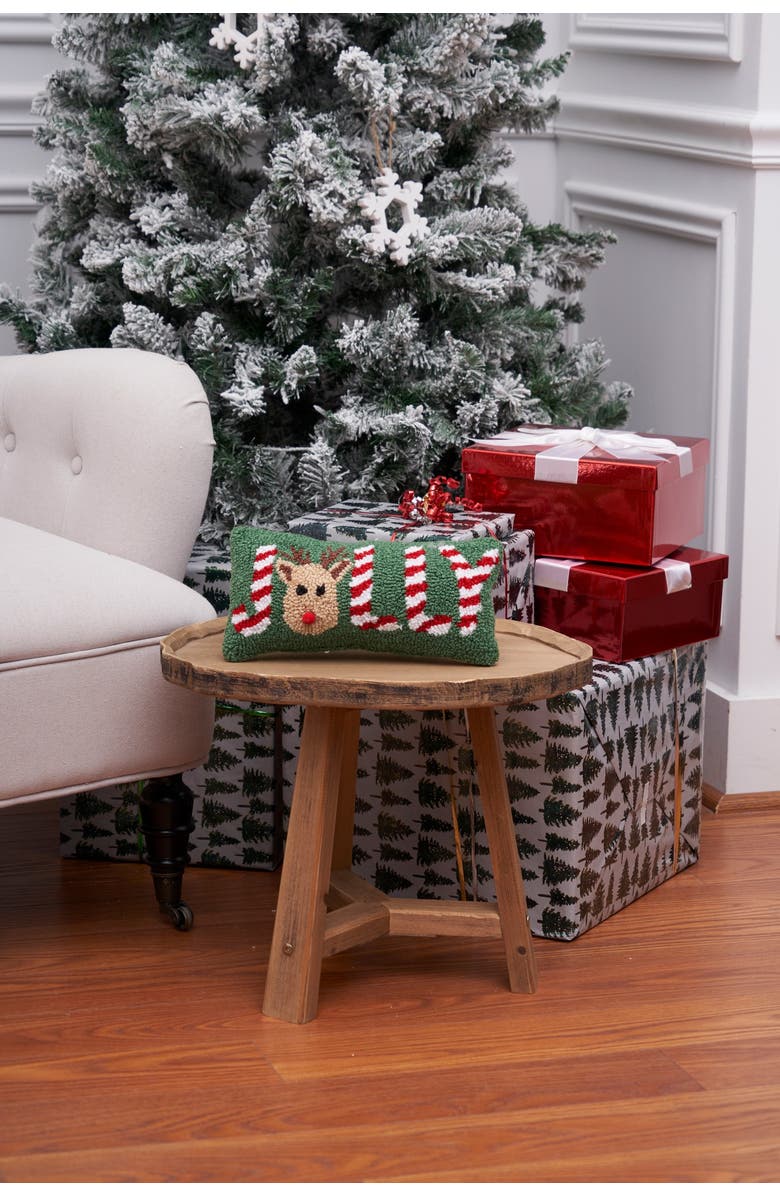 C&F Home Christmas "Jolly" Red Nose Reindeer Mini Accent Pillow 6" x 12", Alternate, color, Green