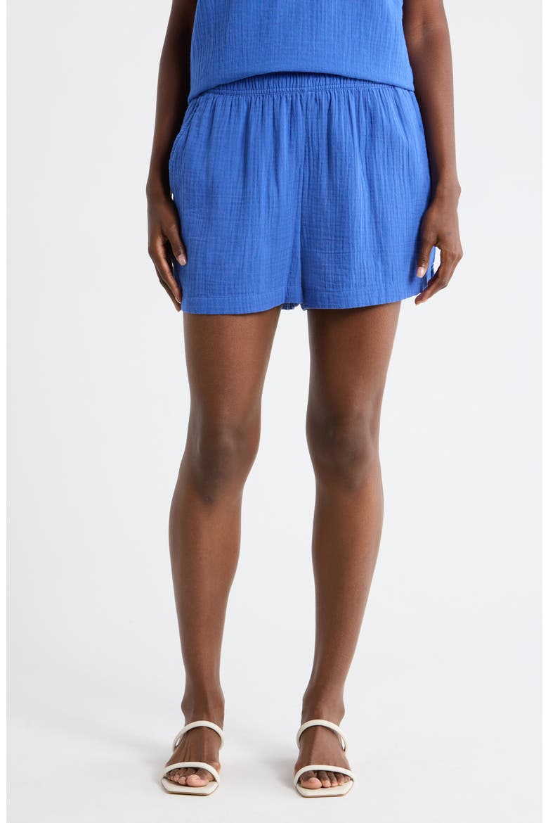 Cotton Gauze Shorts, Main, color, BLUE DAZZLE