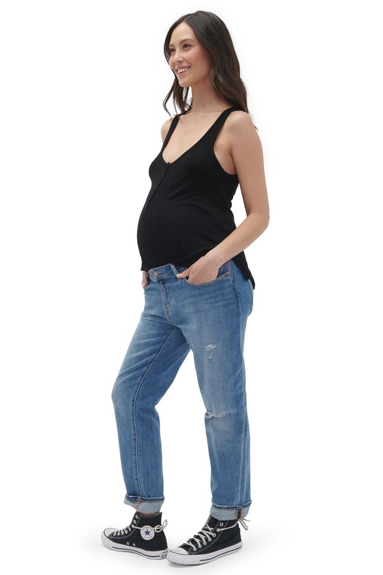 The Under the Bump Boyfriend Maternity Jeans, Alternate, color, DESTROYED LIGHT WASH