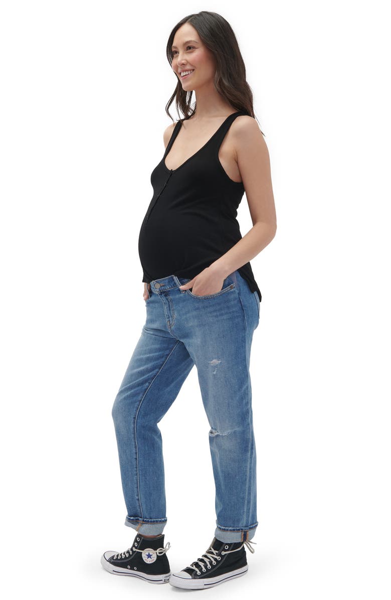 HATCH The Under the Bump Boyfriend Maternity Jeans, Alternate, color, Destroyed Light Wash
