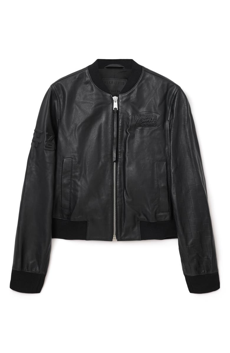 AllSaints x Williams F1 Racing Orten Leather Bomber Jacket, Alternate, color, Black