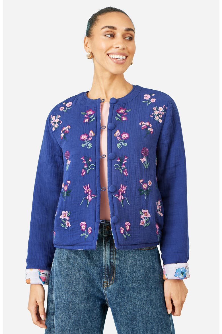 Floral Embroidery Cotton Jacket, Alternate, color, Blue