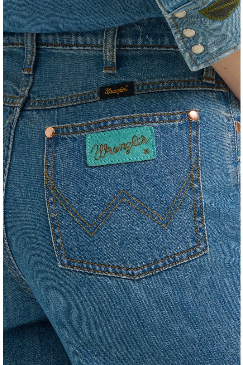 x Lainey Wilson Embroidered Cheeky Wide Leg Jeans, Alternate, color, DENIM