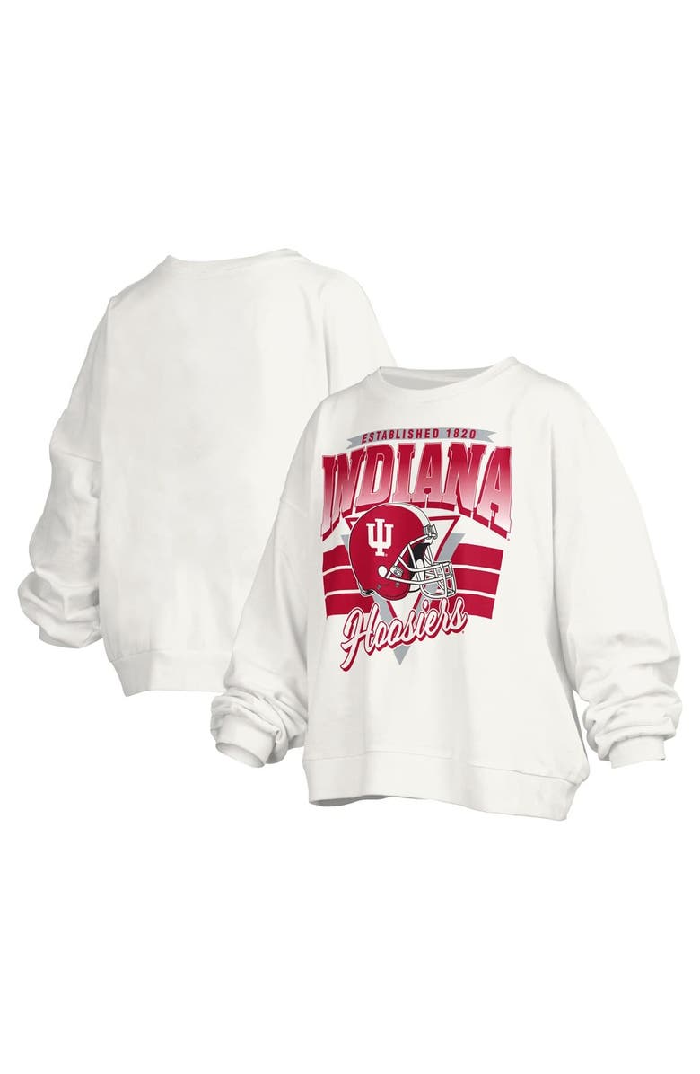 PRESSBOX Women's Pressbox White Indiana Hoosiers Janice Retro Logo Oversized Pullover Sweatshirt, Main, color, White