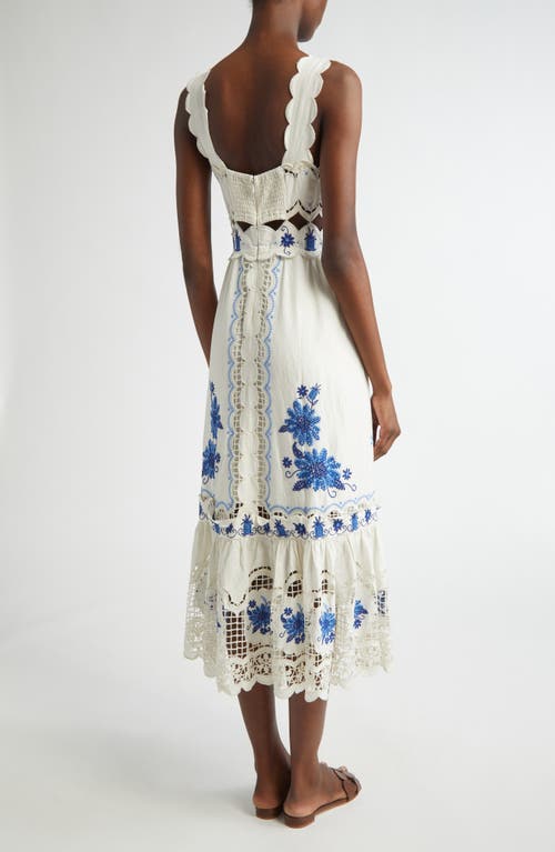 Farm Rio Off-white Richelieu Sunflower Lenzing Ecovero Euroflax Midi Dress In Off-white