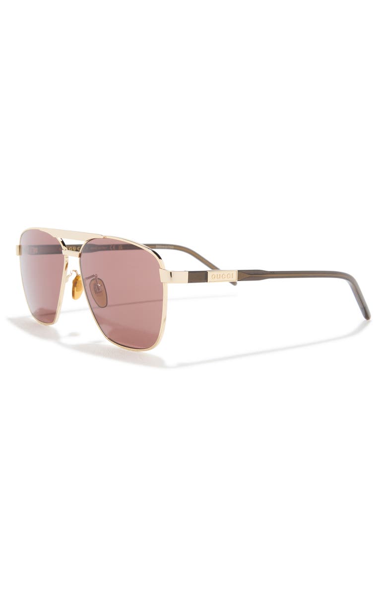 Gucci 58mm Aviator Sunglasses, Alternate, color, Gold Brown Brown