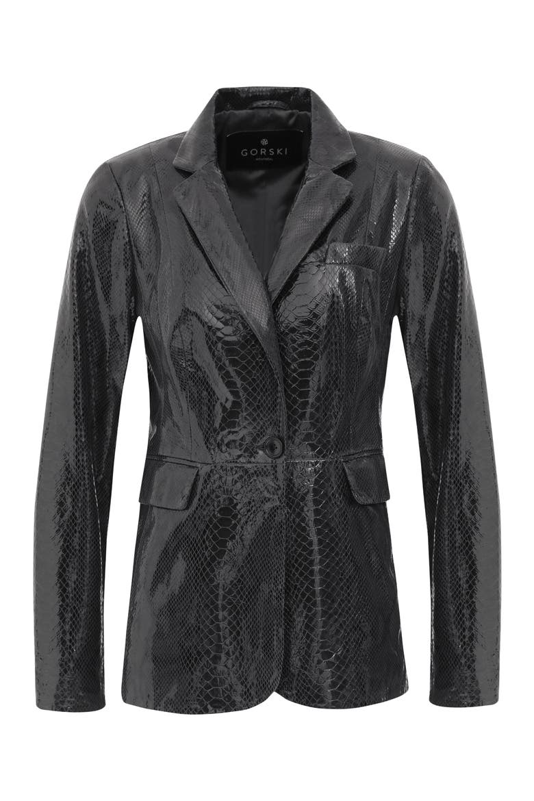 Genuine Metis Suede Pythn Printed Single Breasted Blazer, Alternate, color, ANTHRACITE