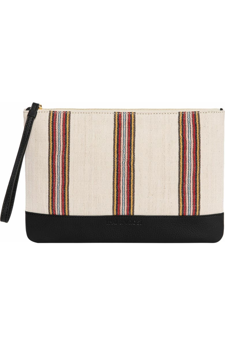 K'ai & Vrosi Antiochia Calfskin & Handloomed Fabric Clutch, Main, color, Black