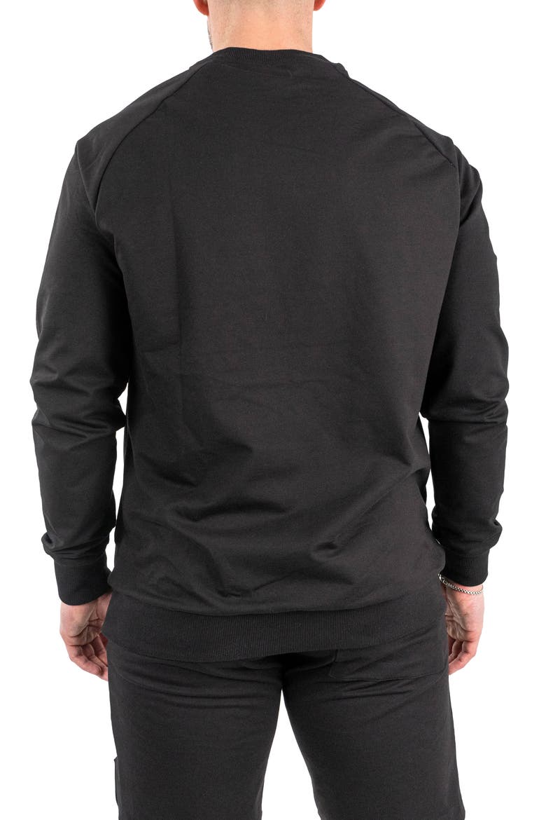 Pure Black Cotton Blend Crewneck Sweater, Alternate, color, BLACK
