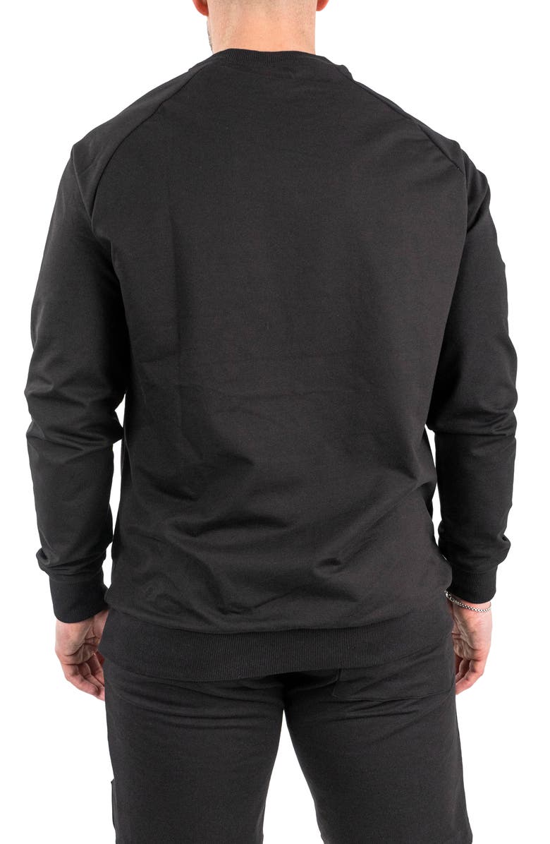 Maceoo Pure Black Cotton Blend Crewneck Sweater, Alternate, color, Black