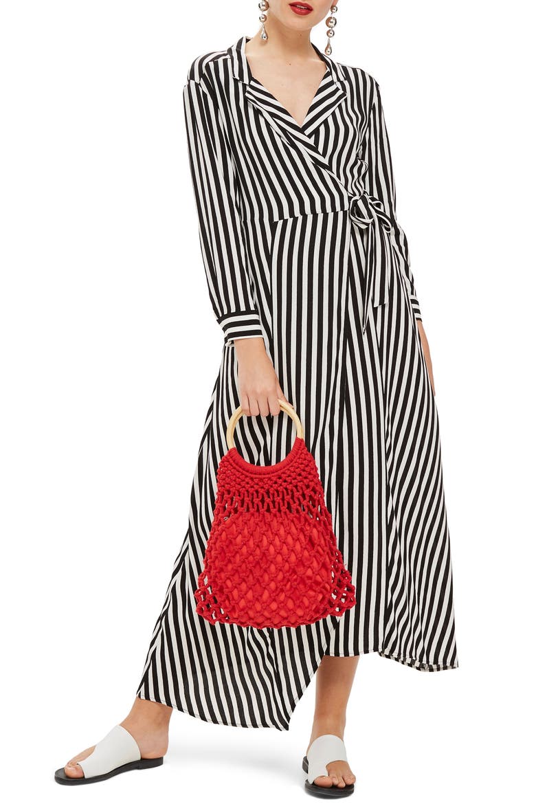 Stripe Wrap Midi Shirtdress, Main, color, BLACK MULTI