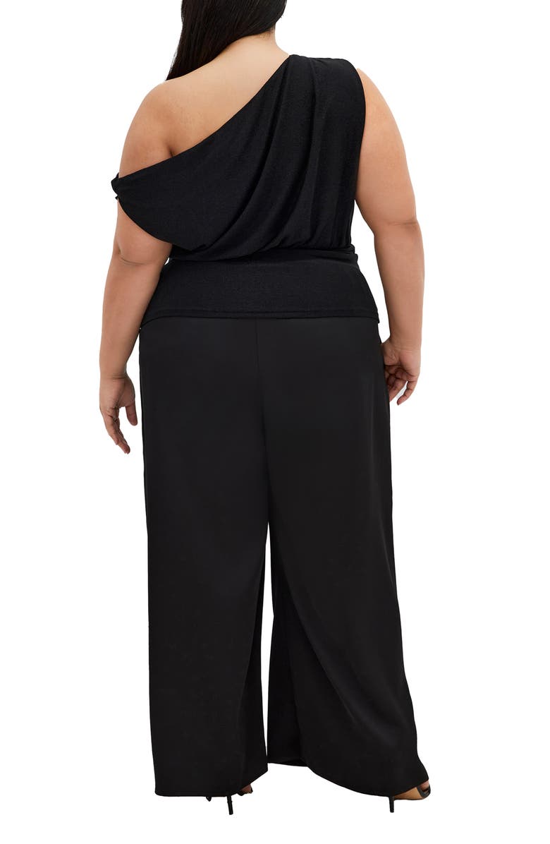 City Chic Paloma Shimmer One-Shoulder Top, Alternate, color, Black