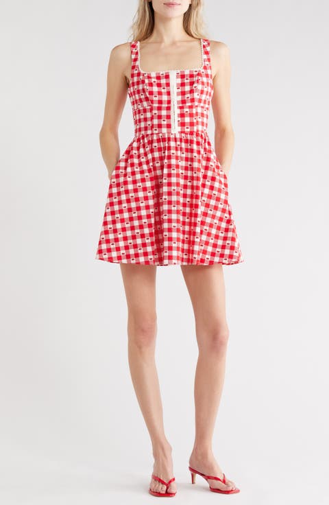 Gingham Cherry Fit & Flare Minidress