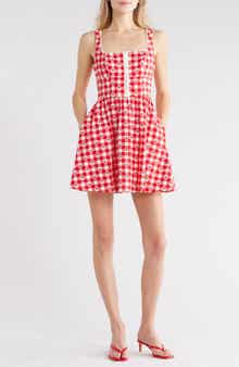 Avec Les Filles Gingham Cherry Fit & Flare Minidress