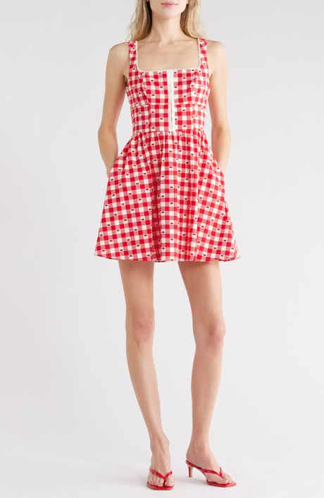 Avec Les Filles Gingham Cherry Fit & Flare Minidress