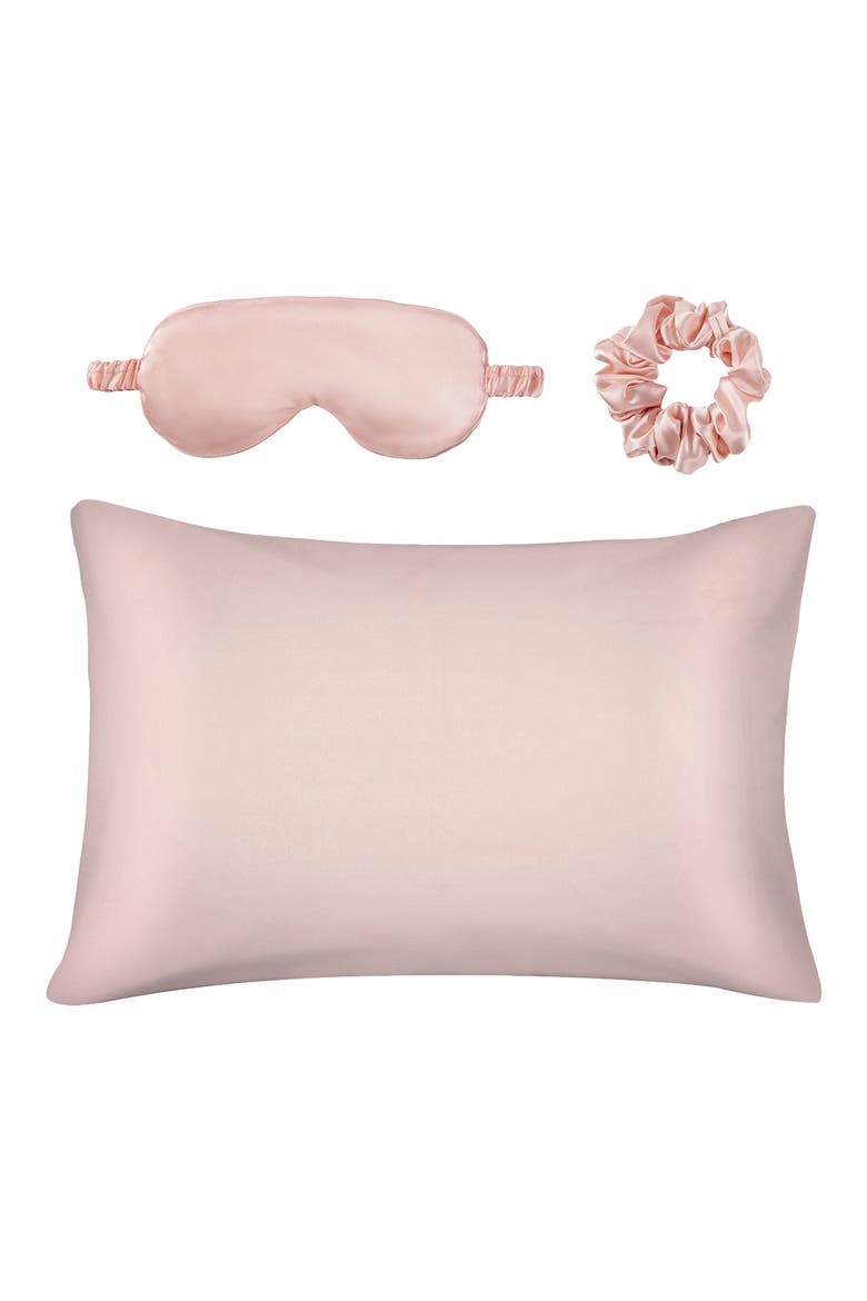 Satin Pillowcase, Scrunchi & Mask Set, Alternate, color, PINK